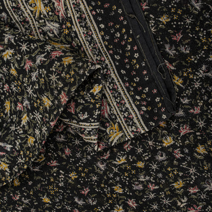 Sanskriti Vintage Saree Black Soft Pure Silk Floral Printed Sari 5.5+Yd Fabric