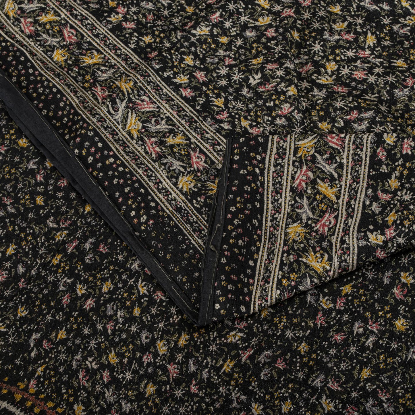 Sanskriti Vintage Saree Black Soft Pure Silk Floral Printed Sari 5.5+Yd Fabric