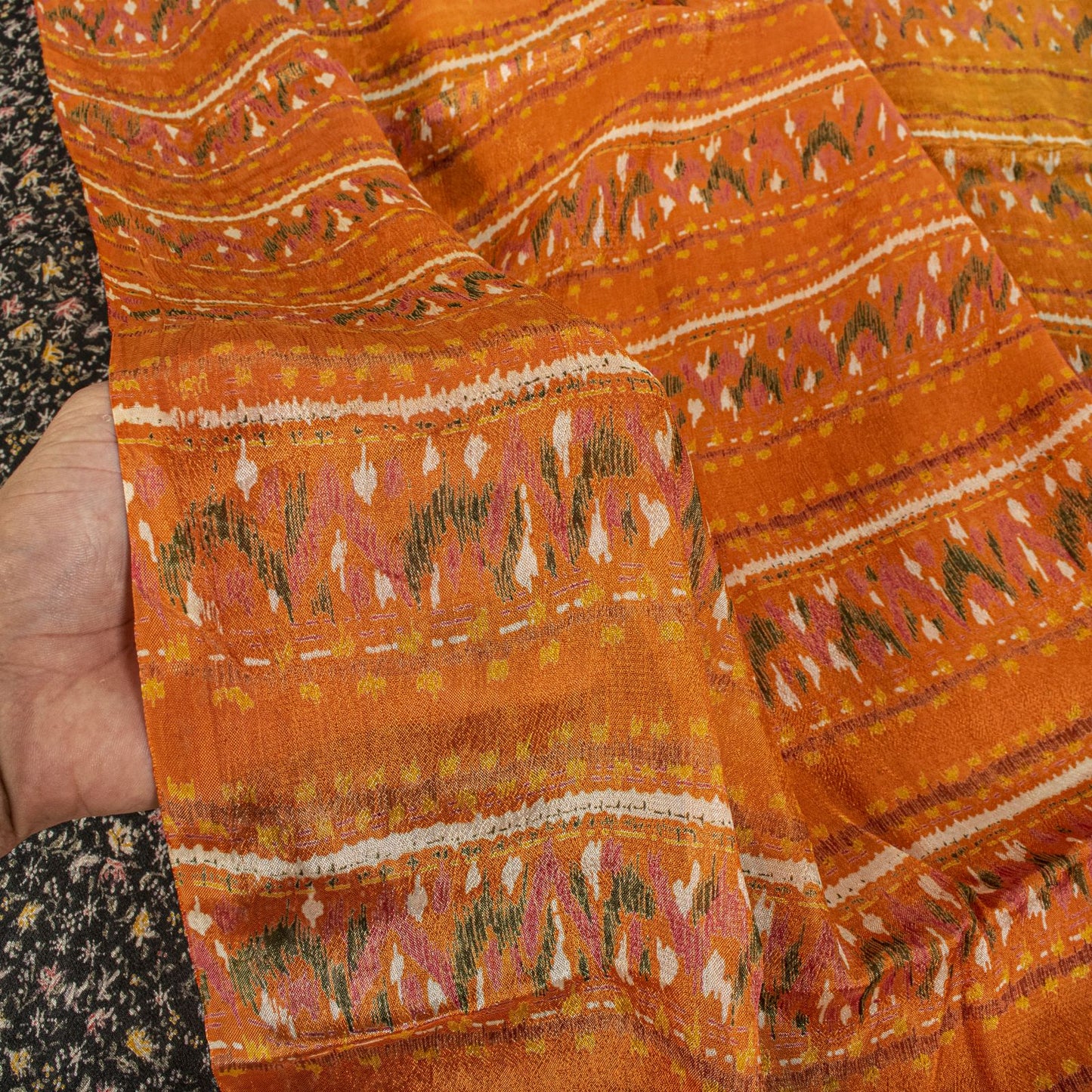 Sanskriti Vintage Saree Black Soft Pure Silk Floral Printed Sari 5.5+Yd Fabric
