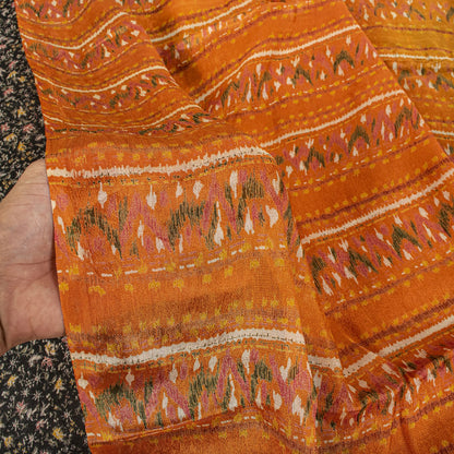 Sanskriti Vintage Saree Black Soft Pure Silk Floral Printed Sari 5.5+Yd Fabric