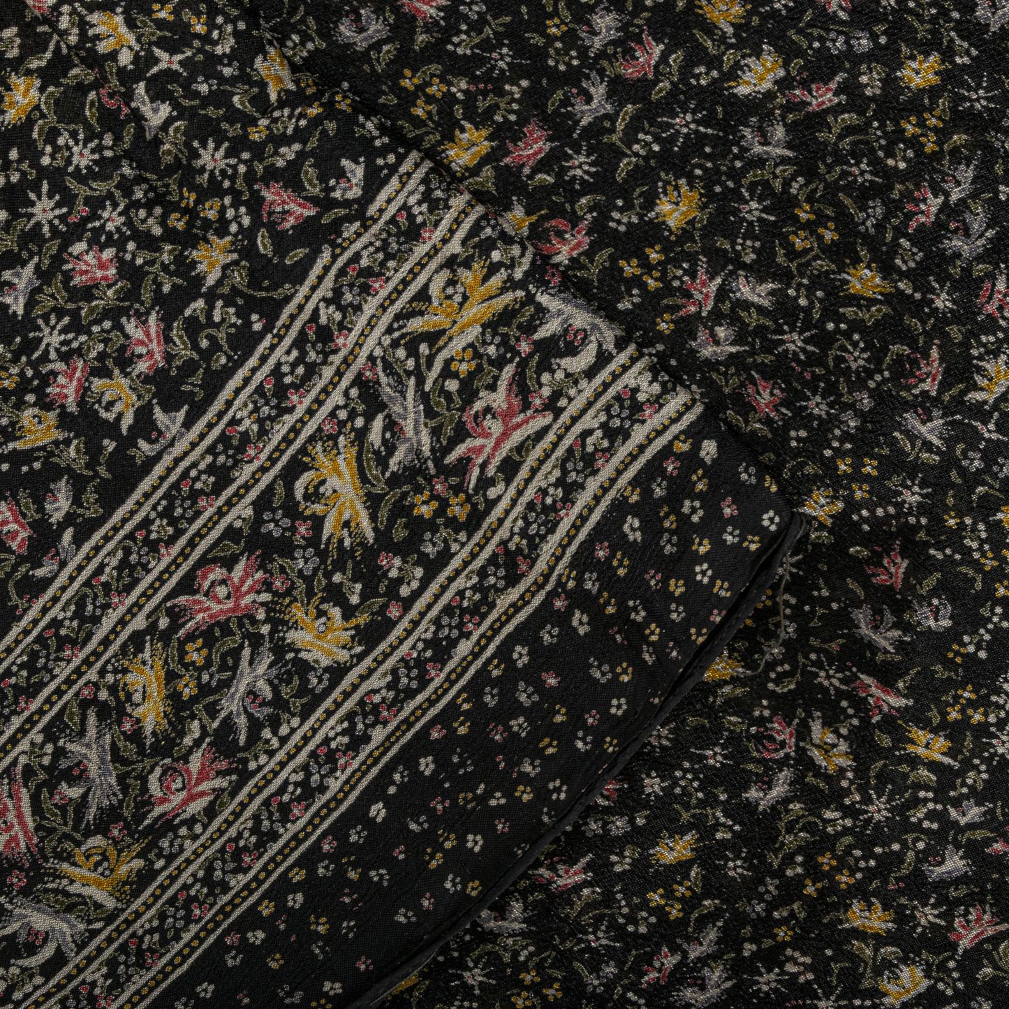 Sanskriti Vintage Saree Black Soft Pure Silk Floral Printed Sari 5.5+Yd Fabric