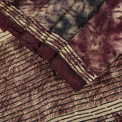Sanskriti Vintage Brown Pure Silk Saree Abstract Floral Print Fabric Sari 5+Yard