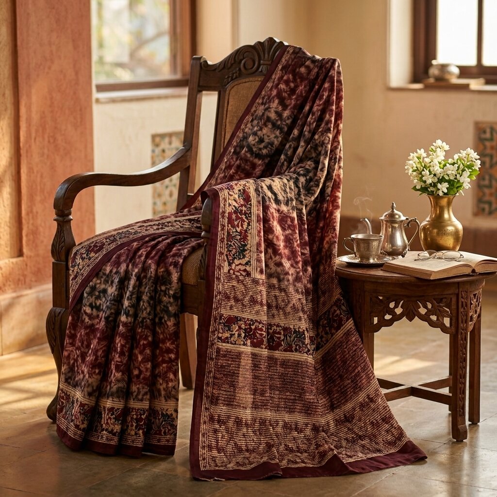 Sanskriti Vintage Brown Pure Silk Saree Abstract Floral Print Fabric Sari 5+Yard