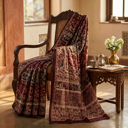 Sanskriti Vintage Brown Pure Silk Saree Abstract Floral Print Fabric Sari 5+Yard