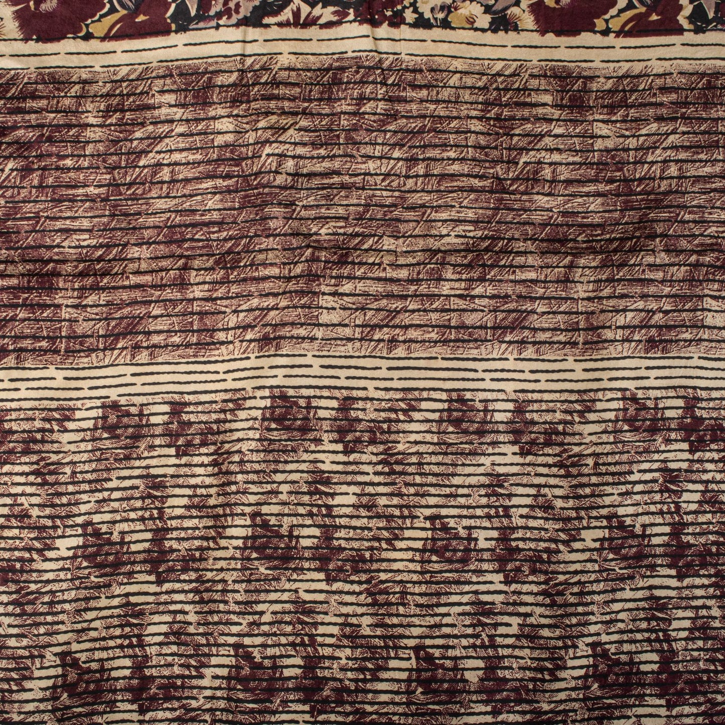 Sanskriti Vintage Brown Pure Silk Saree Abstract Floral Print Fabric Sari 5+Yard