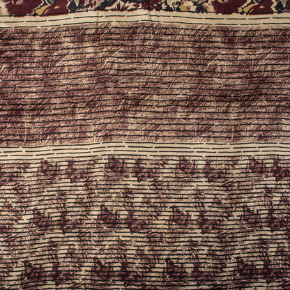 Sanskriti Vintage Brown Pure Silk Saree Abstract Floral Print Fabric Sari 5+Yard