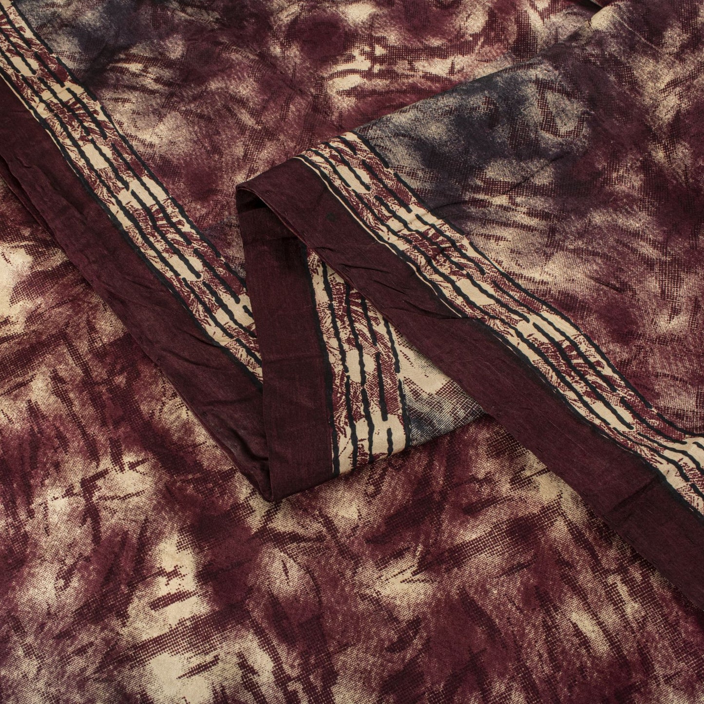 Sanskriti Vintage Brown Pure Silk Saree Abstract Floral Print Fabric Sari 5+Yard