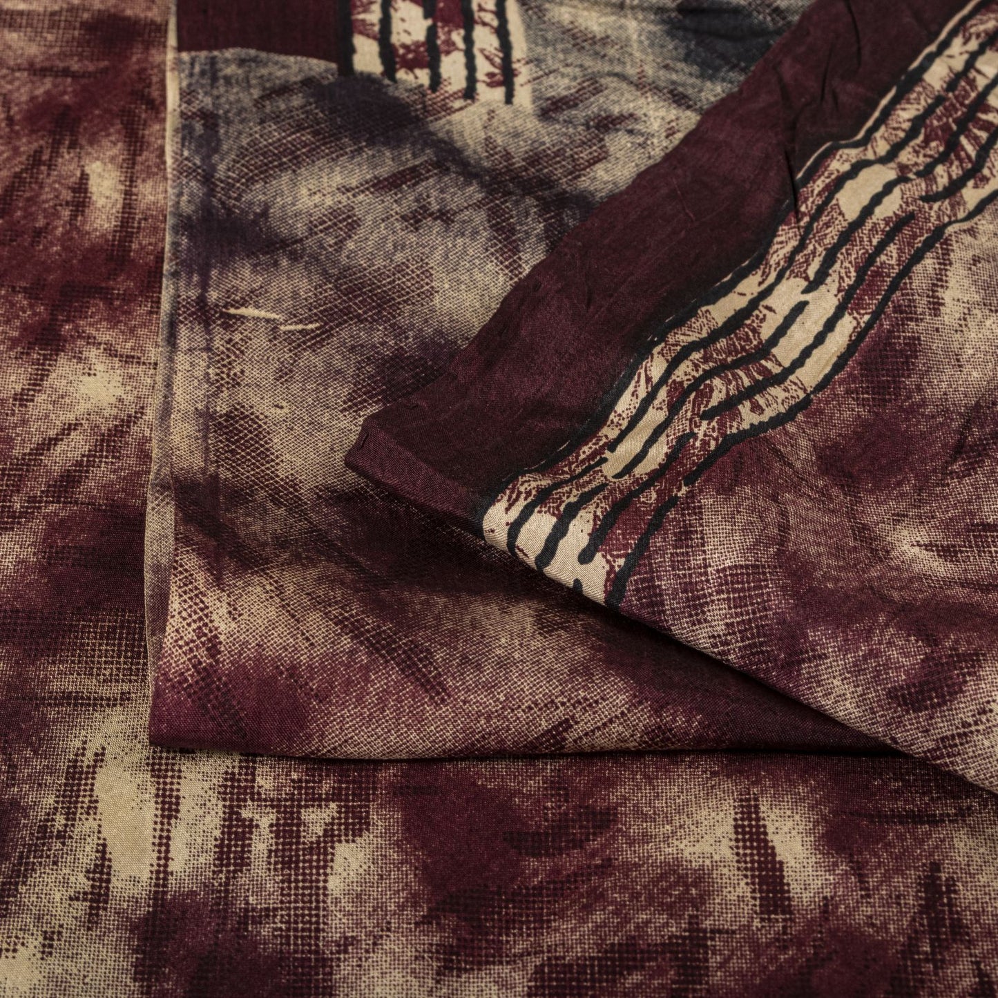 Sanskriti Vintage Brown Pure Silk Saree Abstract Floral Print Fabric Sari 5+Yard