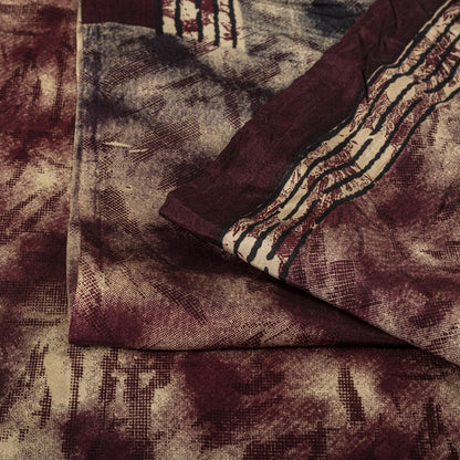 Sanskriti Vintage Brown Pure Silk Saree Abstract Floral Print Fabric Sari 5+Yard