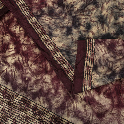 Sanskriti Vintage Brown Pure Silk Saree Abstract Floral Print Fabric Sari 5+Yard