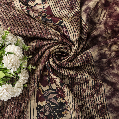 Sanskriti Vintage Brown Pure Silk Saree Abstract Floral Print Fabric Sari 5+Yard