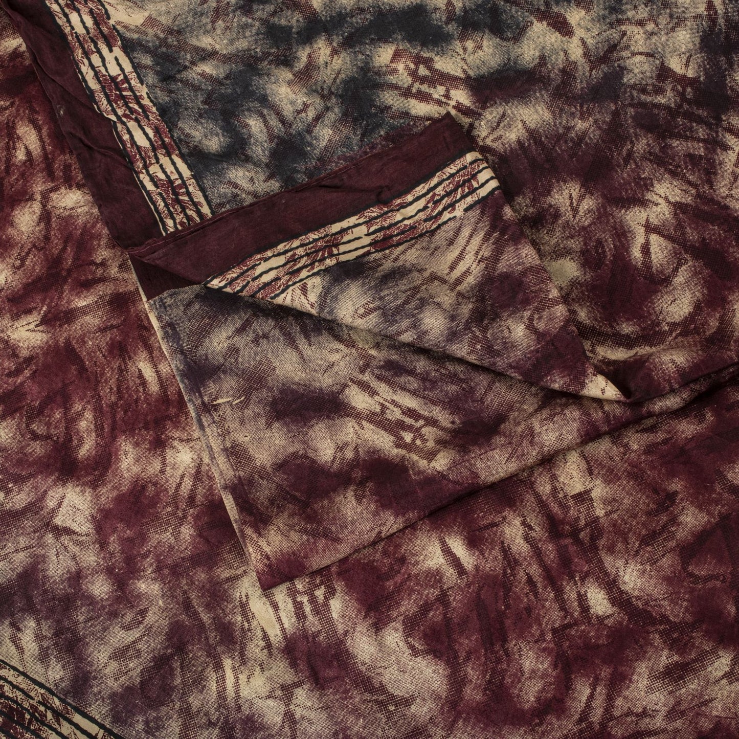 Sanskriti Vintage Brown Pure Silk Saree Abstract Floral Print Fabric Sari 5+Yard