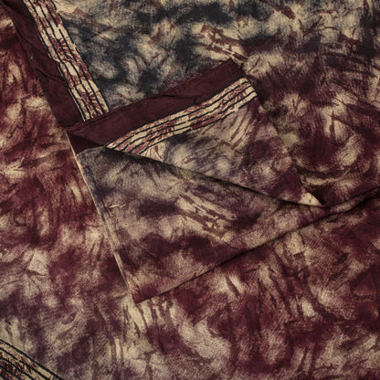 Sanskriti Vintage Brown Pure Silk Saree Abstract Floral Print Fabric Sari 5+Yard