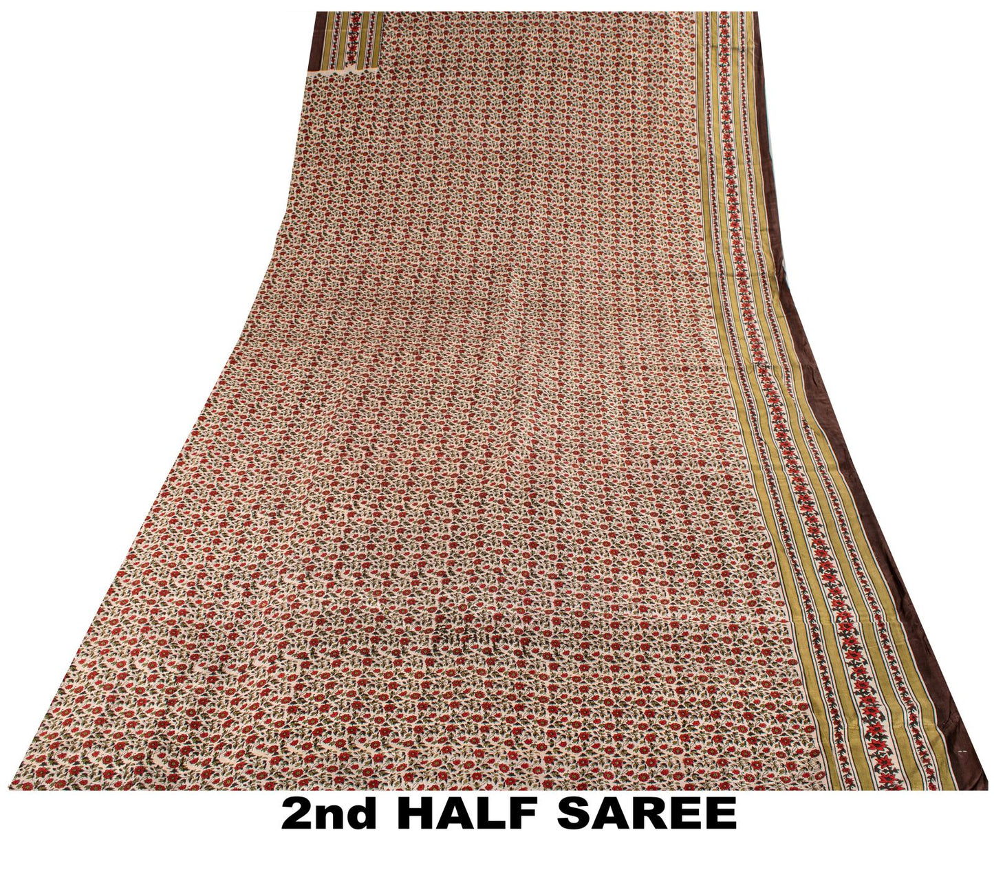 Sanskriti Vintage Saree White-Red Soft Pure Silk Floral Print Sari 5.5+Yd Fabric