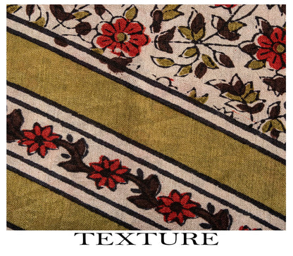 Sanskriti Vintage Saree White-Red Soft Pure Silk Floral Print Sari 5.5+Yd Fabric