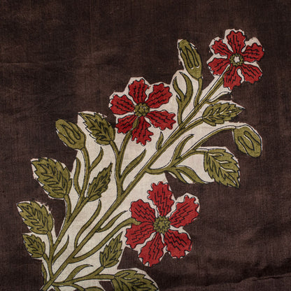 Sanskriti Vintage Saree White-Red Soft Pure Silk Floral Print Sari 5.5+Yd Fabric