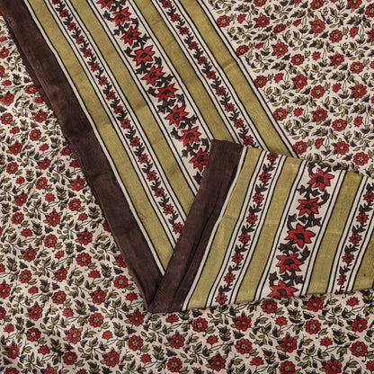 Sanskriti Vintage Saree White-Red Soft Pure Silk Floral Print Sari 5.5+Yd Fabric