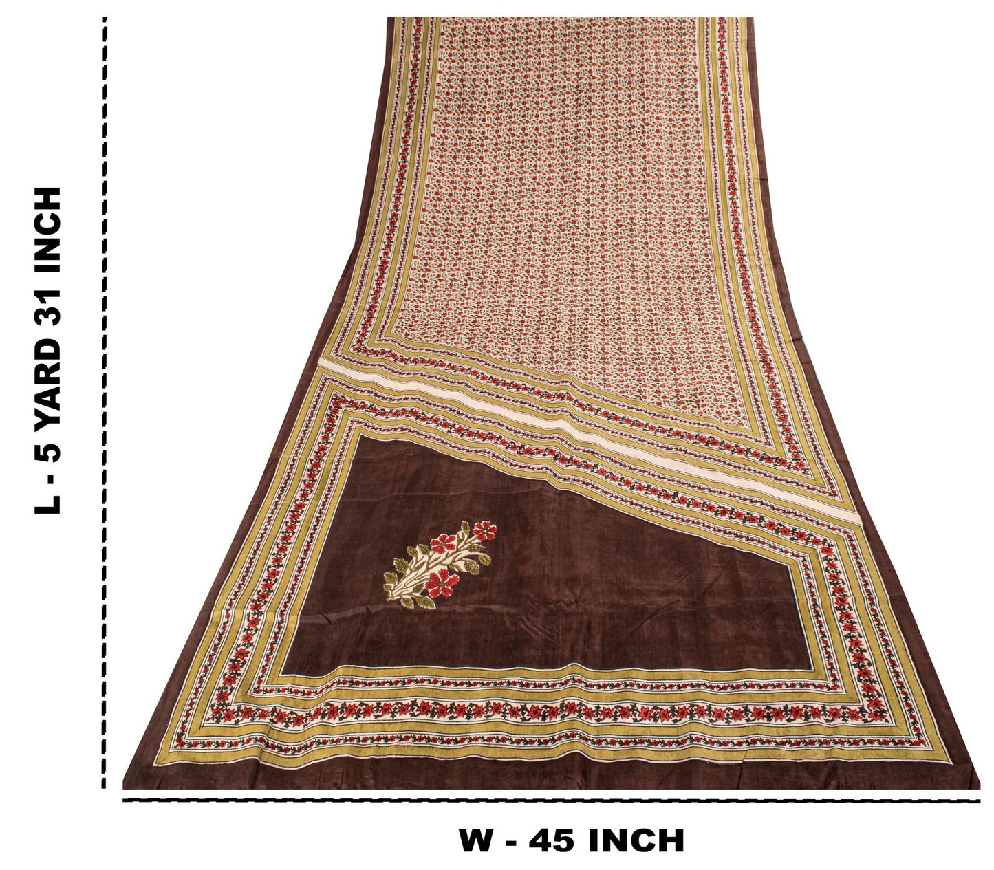 Sanskriti Vintage Saree White-Red Soft Pure Silk Floral Print Sari 5.5+Yd Fabric