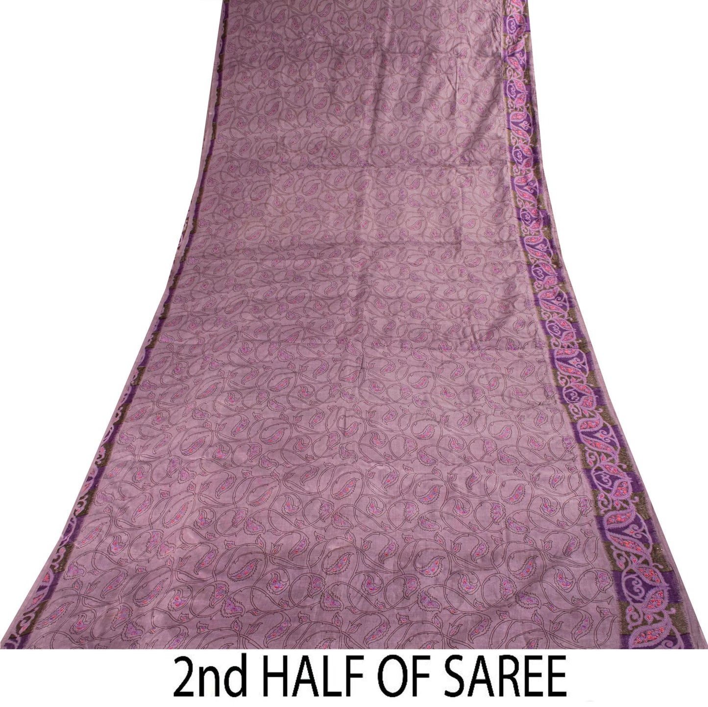 Sanskriti Vintage Saree Purple Soft 100% Pure Silk Floral Print Sari 6+Yd Fabric