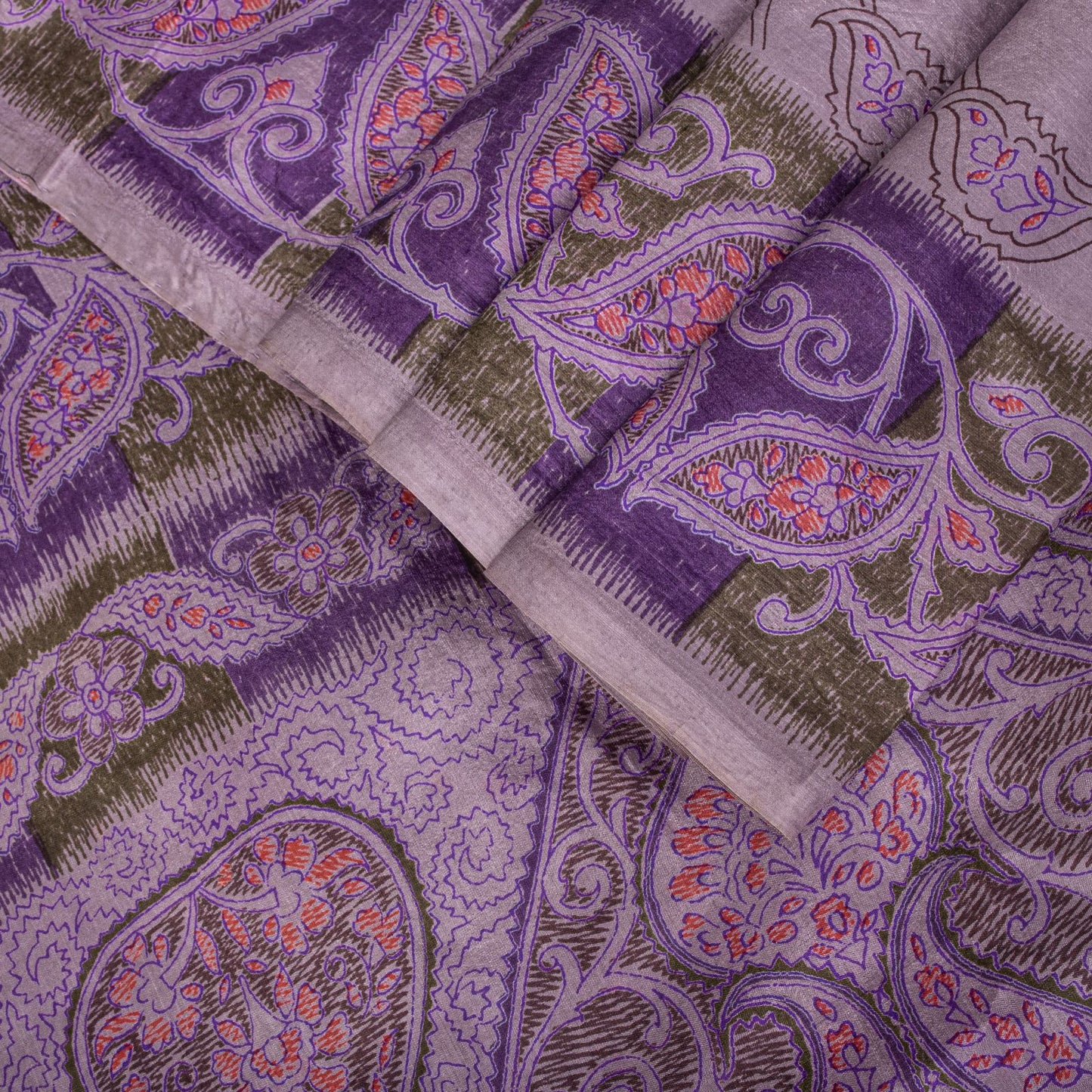 Sanskriti Vintage Saree Purple Soft 100% Pure Silk Floral Print Sari 6+Yd Fabric