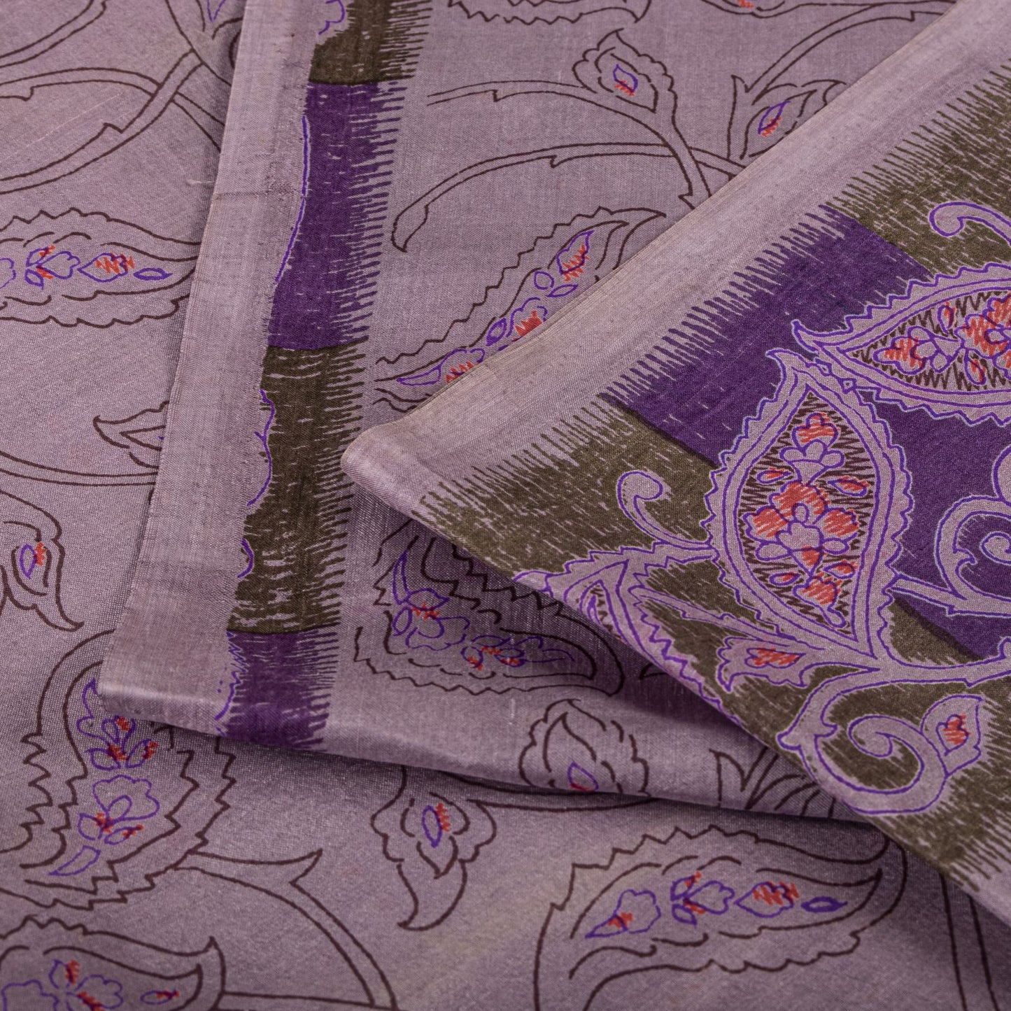 Sanskriti Vintage Saree Purple Soft 100% Pure Silk Floral Print Sari 6+Yd Fabric