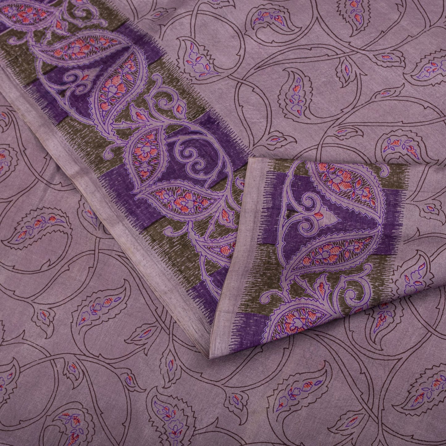 Sanskriti Vintage Saree Purple Soft 100% Pure Silk Floral Print Sari 6+Yd Fabric