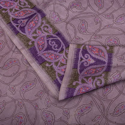 Sanskriti Vintage Saree Purple Soft 100% Pure Silk Floral Print Sari 6+Yd Fabric