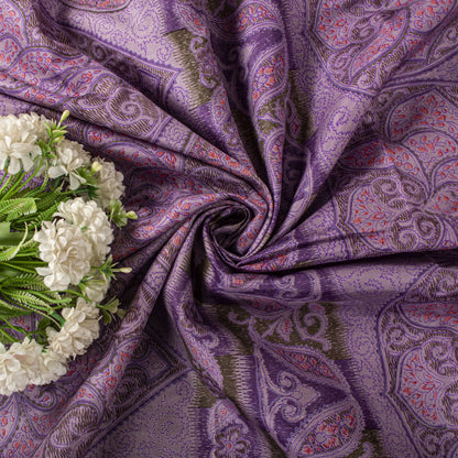 Sanskriti Vintage Saree Purple Soft 100% Pure Silk Floral Print Sari 6+Yd Fabric
