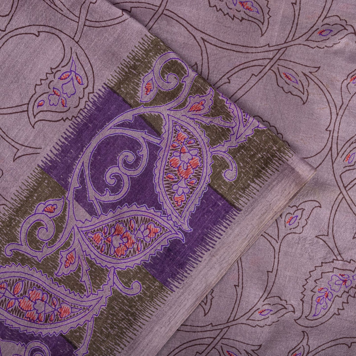 Sanskriti Vintage Saree Purple Soft 100% Pure Silk Floral Print Sari 6+Yd Fabric