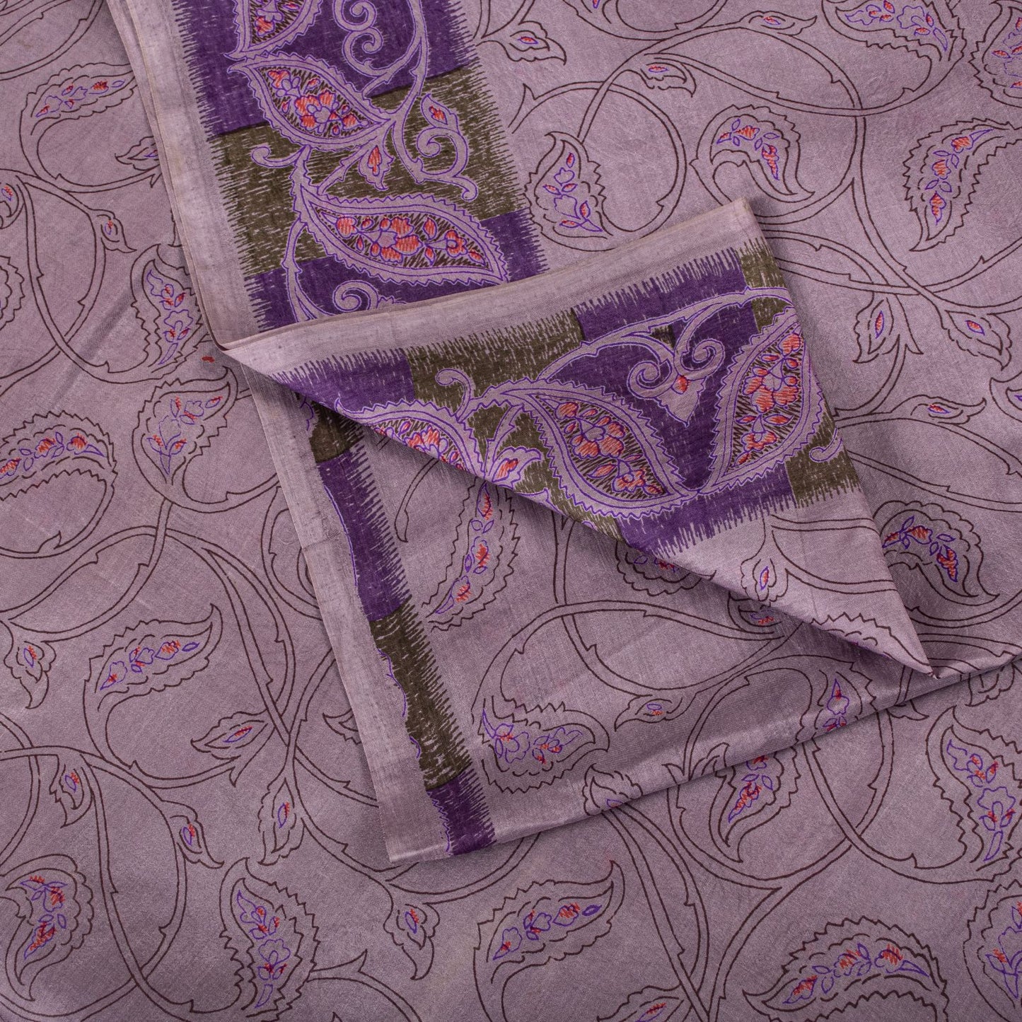 Sanskriti Vintage Saree Purple Soft 100% Pure Silk Floral Print Sari 6+Yd Fabric
