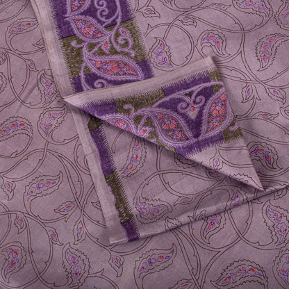 Sanskriti Vintage Saree Purple Soft 100% Pure Silk Floral Print Sari 6+Yd Fabric