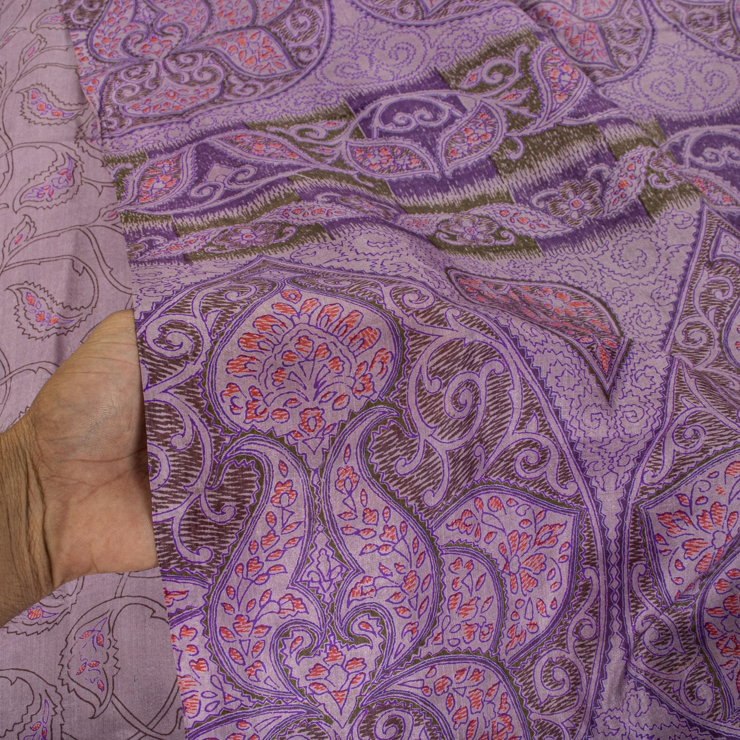 Sanskriti Vintage Saree Purple Soft 100% Pure Silk Floral Print Sari 6+Yd Fabric
