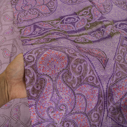 Sanskriti Vintage Saree Purple Soft 100% Pure Silk Floral Print Sari 6+Yd Fabric