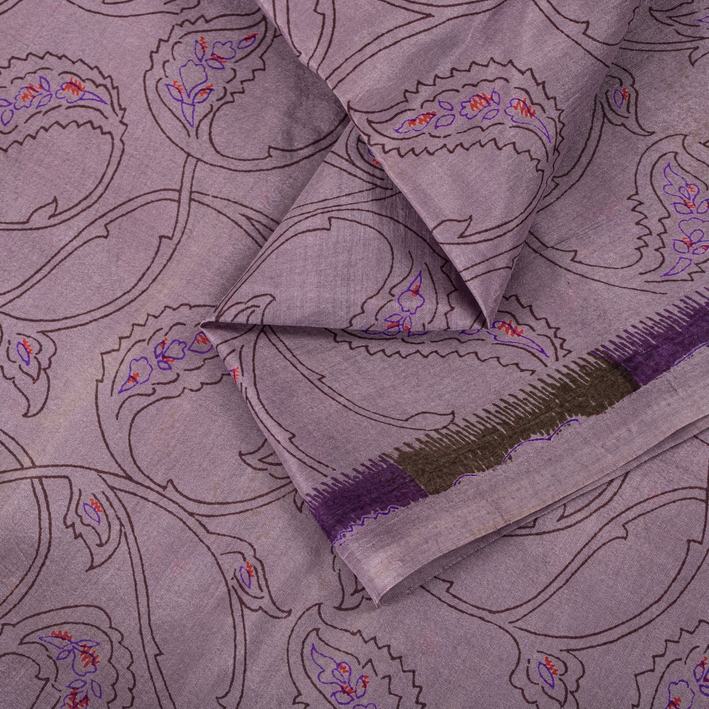 Sanskriti Vintage Saree Purple Soft 100% Pure Silk Floral Print Sari 6+Yd Fabric