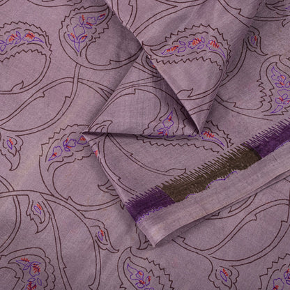 Sanskriti Vintage Saree Purple Soft 100% Pure Silk Floral Print Sari 6+Yd Fabric
