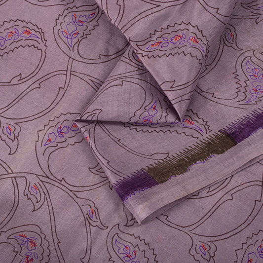 Sanskriti Vintage Saree Purple Soft 100% Pure Silk Floral Print Sari 6+Yd Fabric