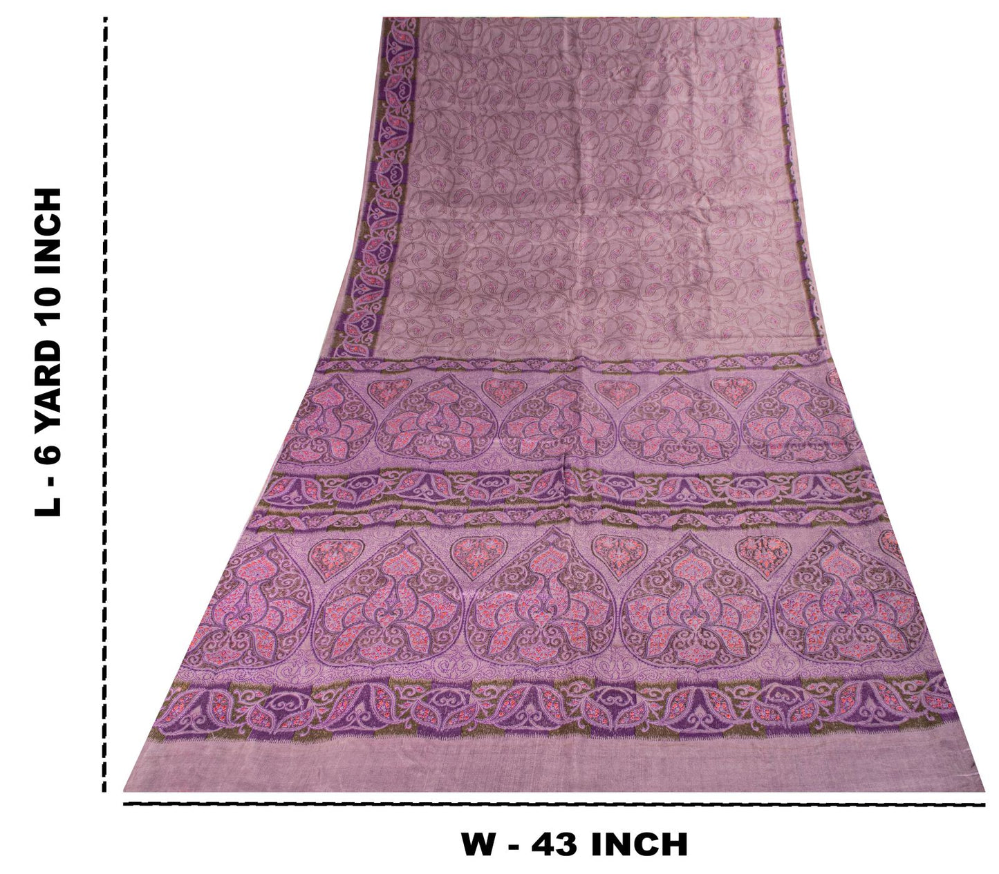 Sanskriti Vintage Saree Purple Soft 100% Pure Silk Floral Print Sari 6+Yd Fabric