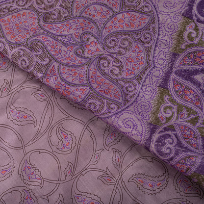 Sanskriti Vintage Saree Purple Soft 100% Pure Silk Floral Print Sari 6+Yd Fabric