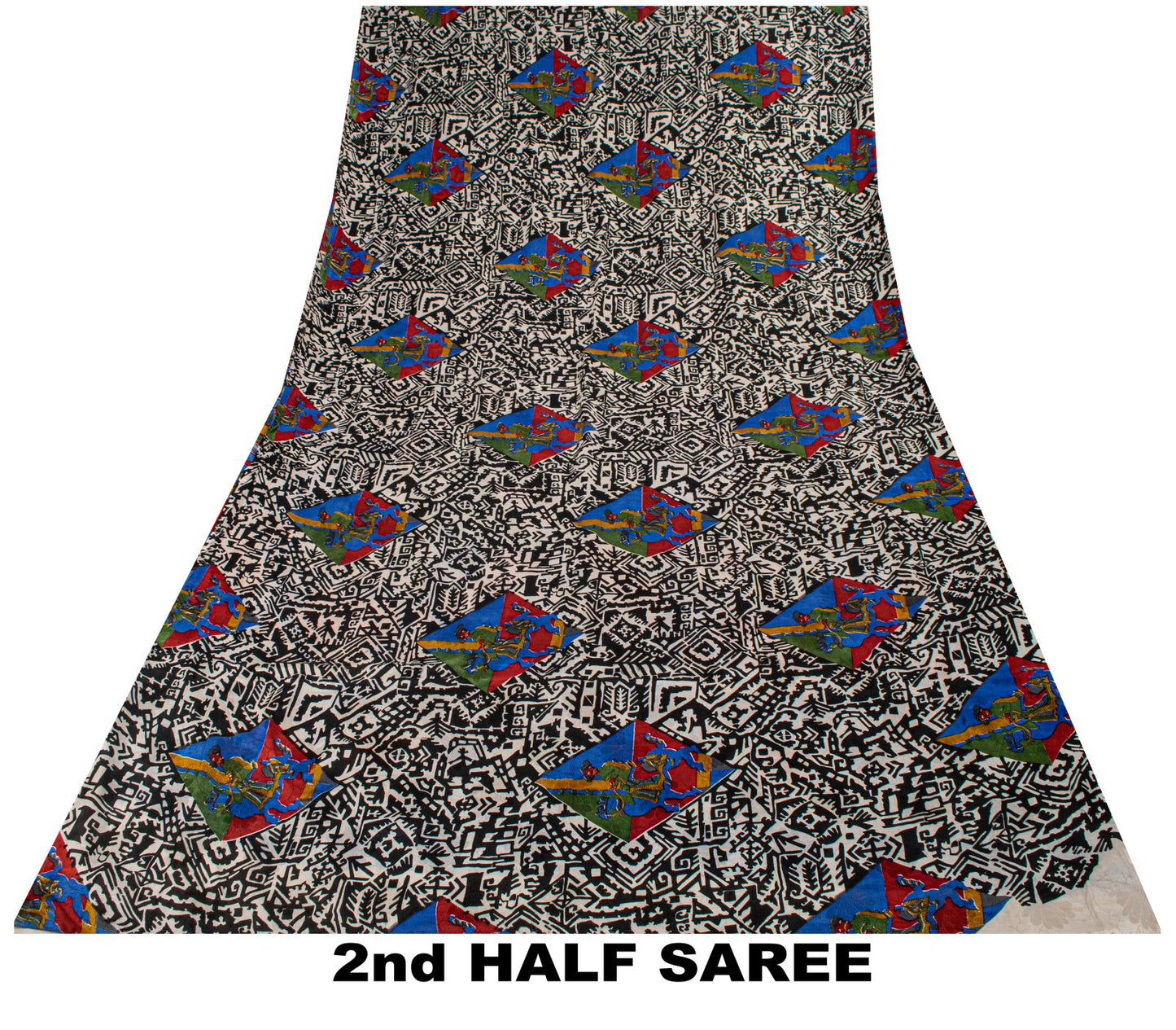 Sanskriti Vintage Saree Black-White Soft 100% Pure Silk Printed Sari 6+Yd Fabric