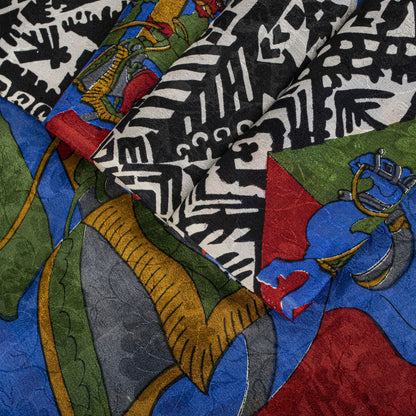 Sanskriti Vintage Saree Black-White Soft 100% Pure Silk Printed Sari 6+Yd Fabric