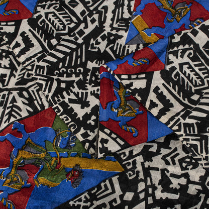 Sanskriti Vintage Saree Black-White Soft 100% Pure Silk Printed Sari 6+Yd Fabric