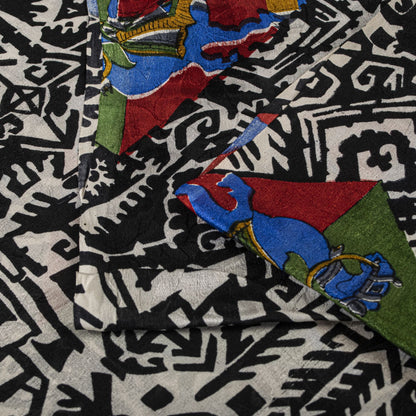 Sanskriti Vintage Saree Black-White Soft 100% Pure Silk Printed Sari 6+Yd Fabric