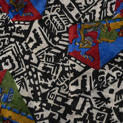 Sanskriti Vintage Saree Black-White Soft 100% Pure Silk Printed Sari 6+Yd Fabric