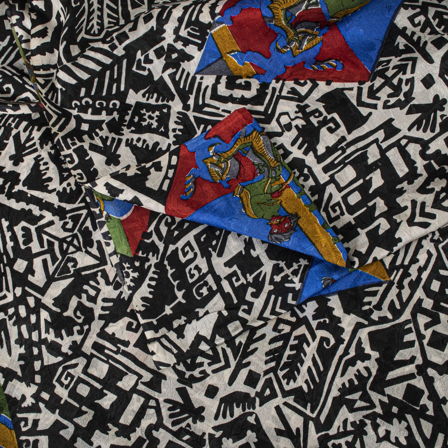 Sanskriti Vintage Saree Black-White Soft 100% Pure Silk Printed Sari 6+Yd Fabric