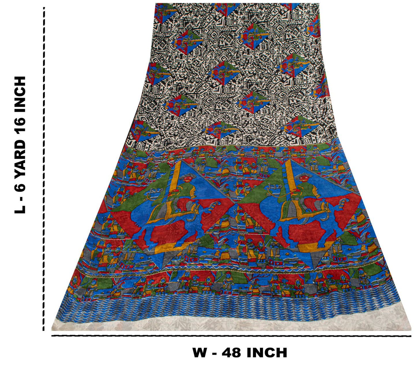 Sanskriti Vintage Saree Black-White Soft 100% Pure Silk Printed Sari 6+Yd Fabric