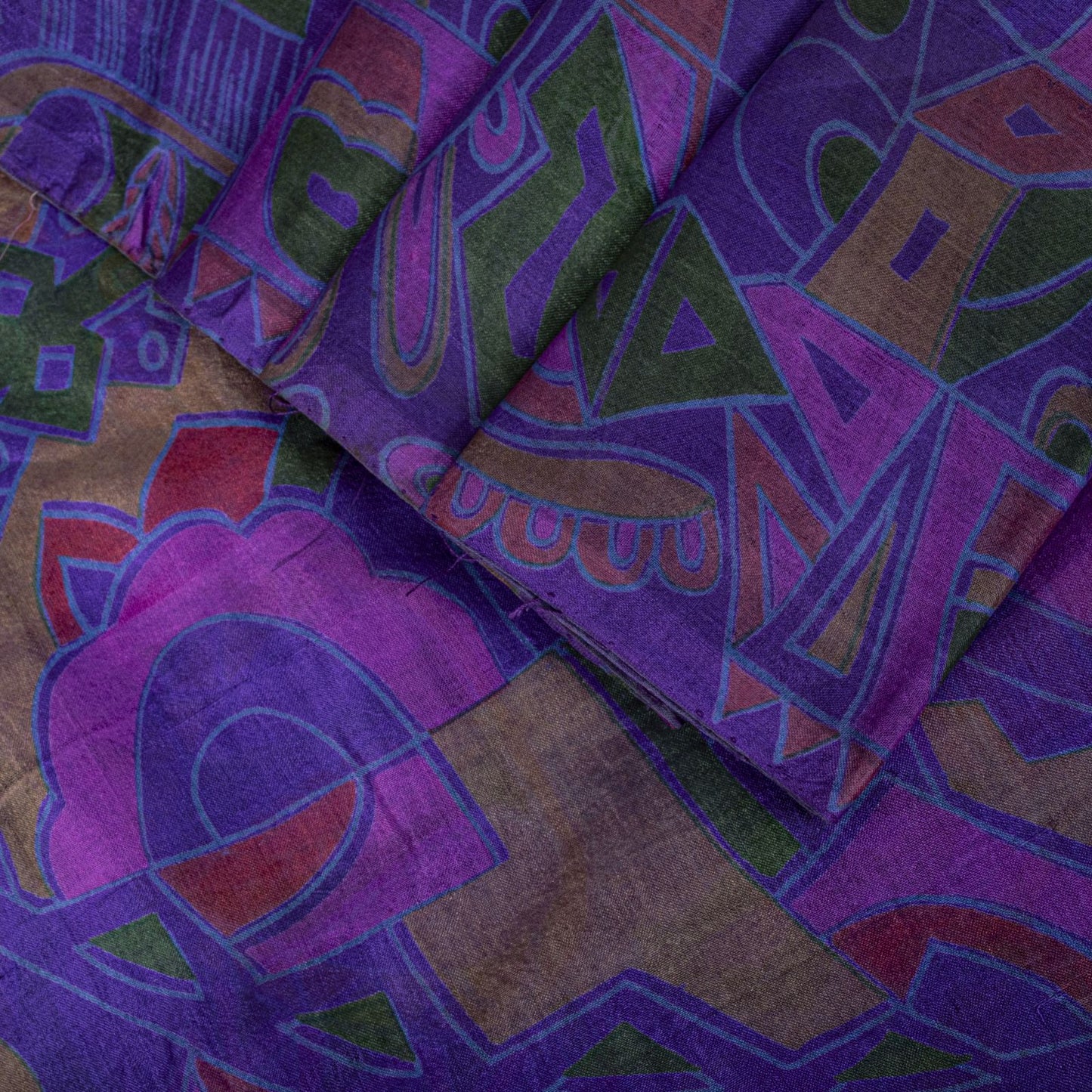 Sanskriti Vintage Saree Purple Soft Pure Silk Abstract Print Sari 5.5+Yd Fabric