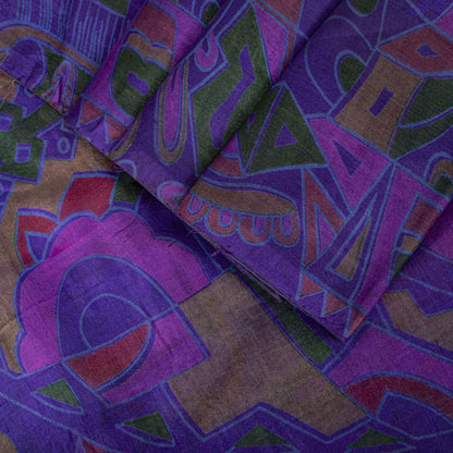 Sanskriti Vintage Saree Purple Soft Pure Silk Abstract Print Sari 5.5+Yd Fabric
