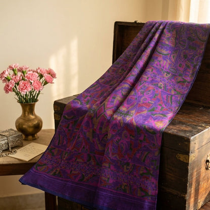 Sanskriti Vintage Saree Purple Soft Pure Silk Abstract Print Sari 5.5+Yd Fabric