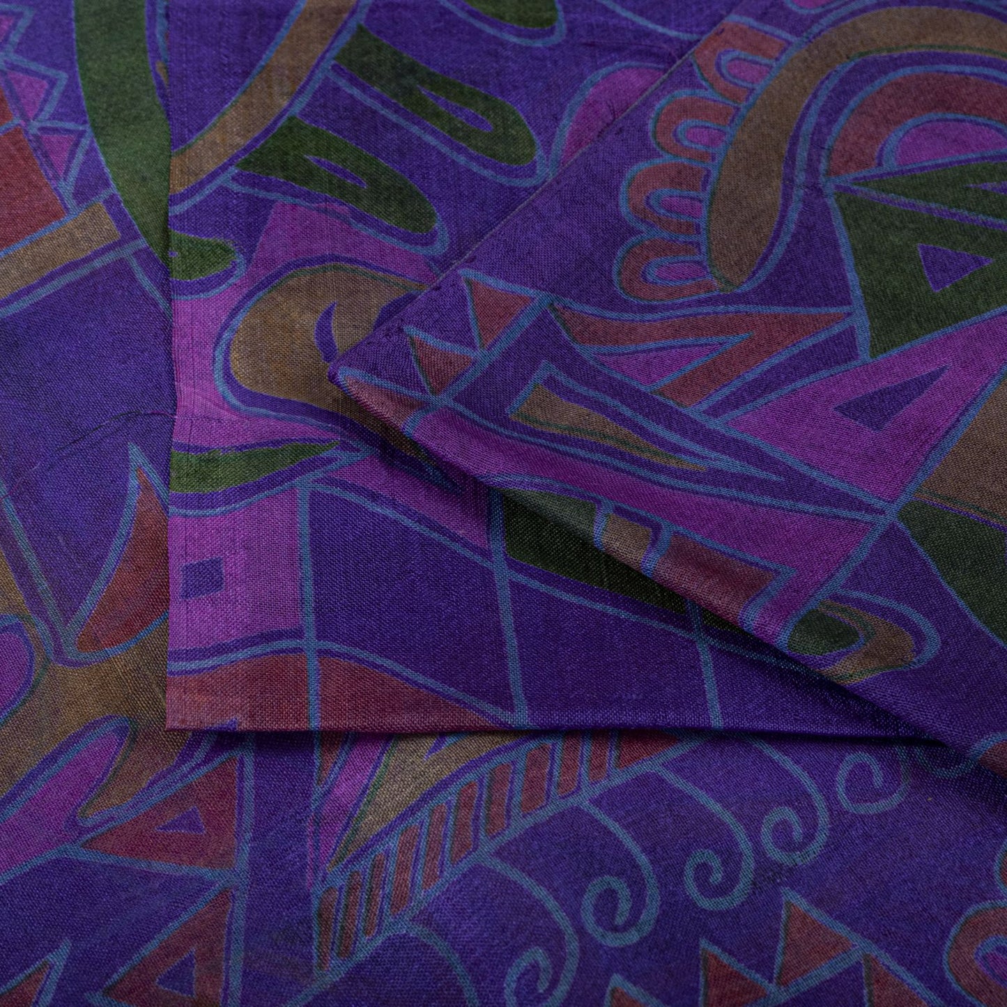 Sanskriti Vintage Saree Purple Soft Pure Silk Abstract Print Sari 5.5+Yd Fabric