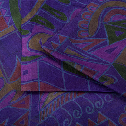 Sanskriti Vintage Saree Purple Soft Pure Silk Abstract Print Sari 5.5+Yd Fabric